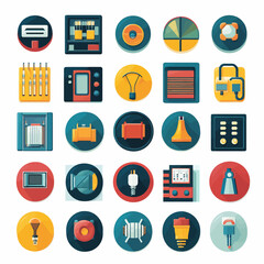 Abstract Tech Icons, Digital Devices, Modern Communication, Scientific Equipment