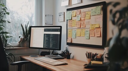 Minimal Home Desk with Task Board