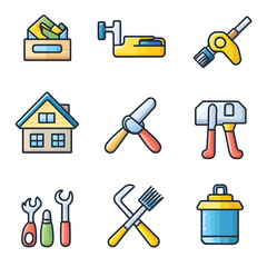 Construction Tools Set: Hammer, Saw, Wrench, and More. Home Improvement.
