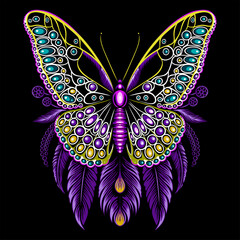 Mardi Gras Schmetterling mit Federn und Edelsteinen