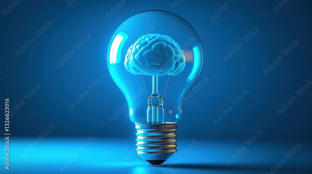 Poster illuminated lightbulb with a brain inside.