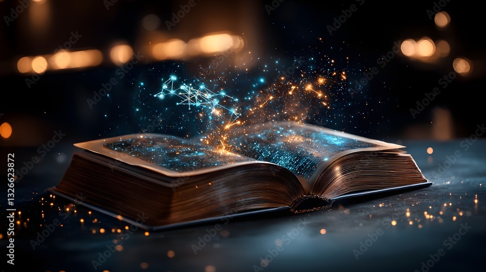 Aufkleber quantum transformation an open book transforming into a futuristic quantum computing interface where