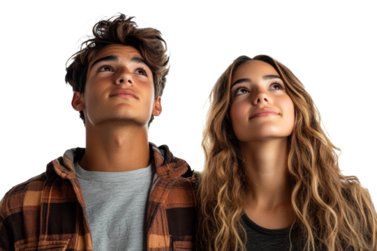 Young couple looking up with curiosity and wonder - Powered by Adobe