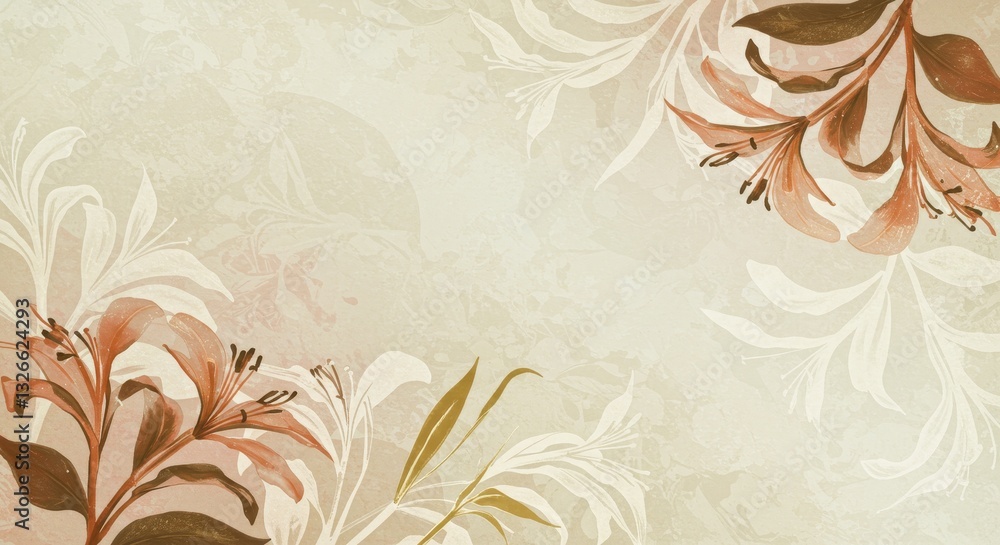 Poster lilies and abstract beige background - elegant lilies and abstract shapes create a serene and sophis