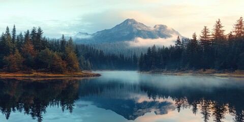 Fototapeta premium Lake in the forest banner