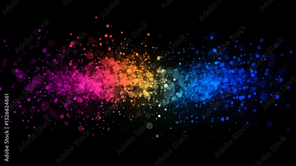 Poster colorful bokeh lights creating a festive atmosphere on black background