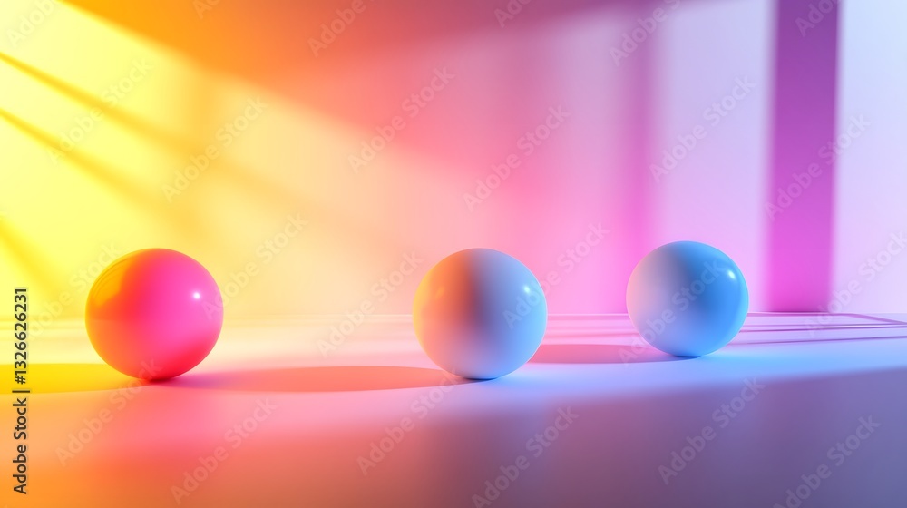 Poster Three spheres creating vibrant and modern composition in abstract space