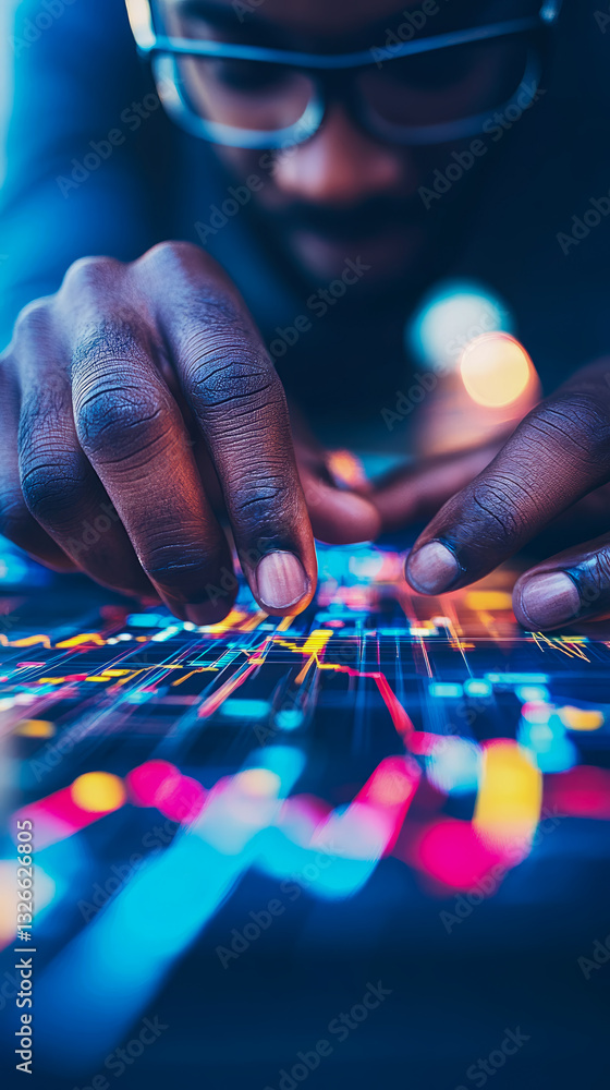 Poster digital insight: man analyzing a data graph for business growth