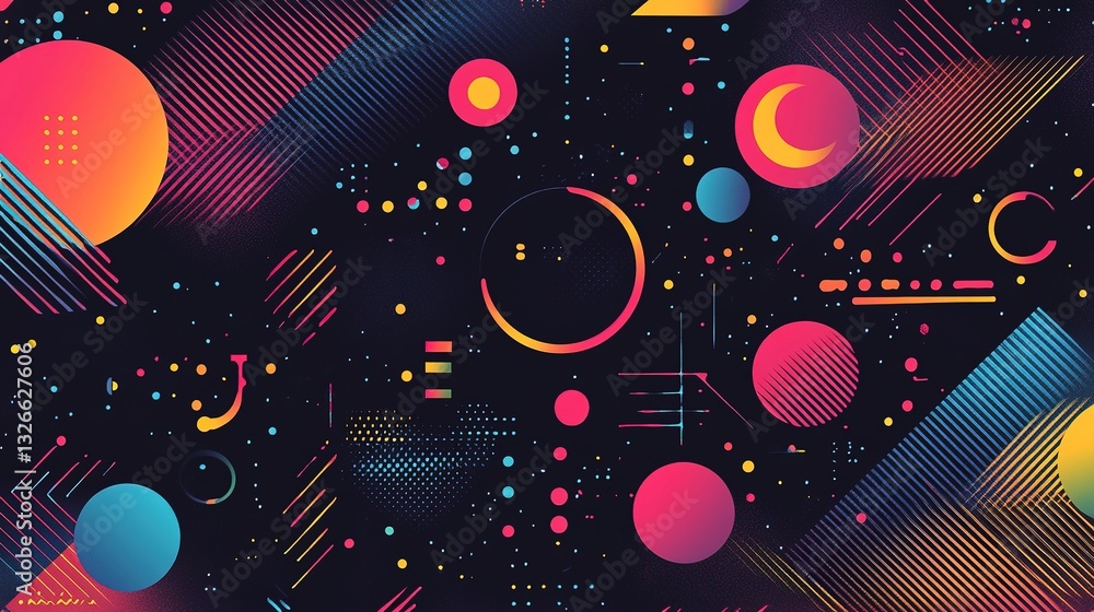 Poster a futuristic abstract geometric pattern with neon shapes.