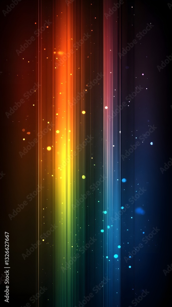 Poster colorful vertical stripes creating vibrant spectrum with sparkling particles