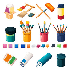 Artistic Tools and Supplies, Brushes and Paints, Creativity, Isolated