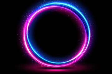 A vibrant neon circle with blue and pink glowing edges against a black background, creating a modern and energetic visual effect.