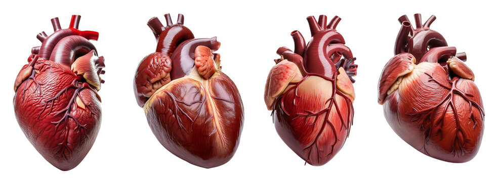 Realistic depiction of human hearts showcasing anatomical details and variations.