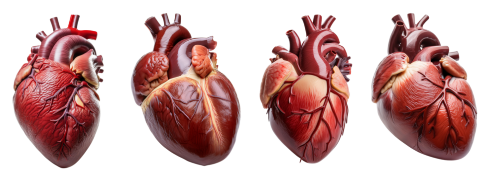 Realistic depiction of human hearts showcasing anatomical details and variations.