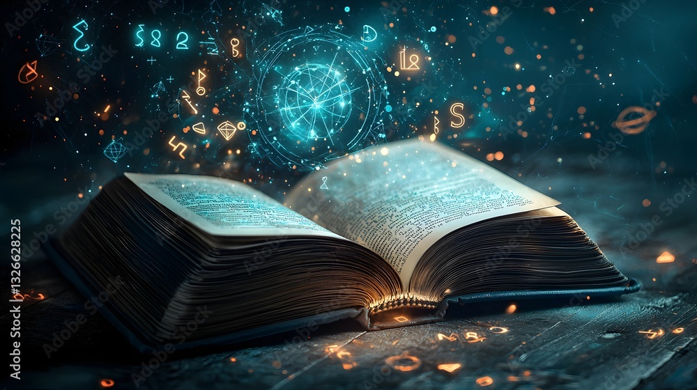 Poster luminous mathematical revelations adrift in an enchanted tome an abstract image depicting an open bo