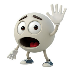 Fototapeta premium 3D icon, A light gray emoticon with wide eyes filled with fear, mouth open, and hand raised defensively