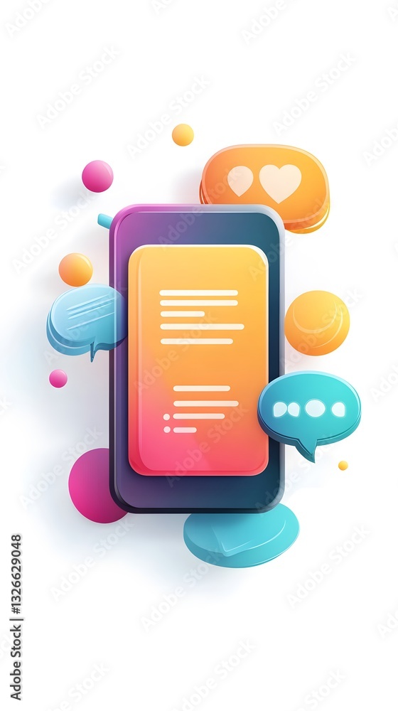 Poster Smartphone showing chatting interface with colorful speech bubbles and hearts