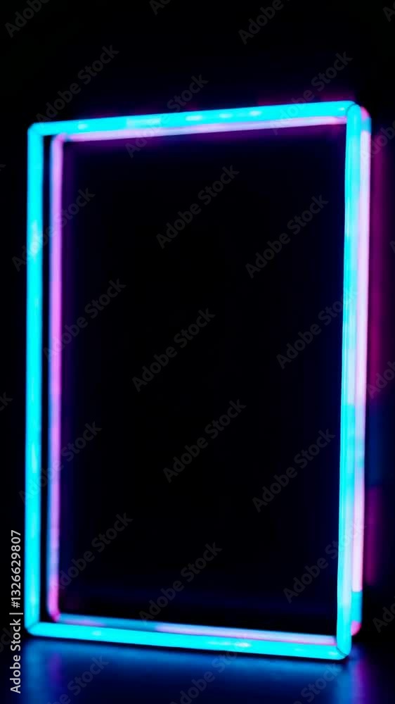 Poster neon rectangles transitioning with vibrant glows in dark space