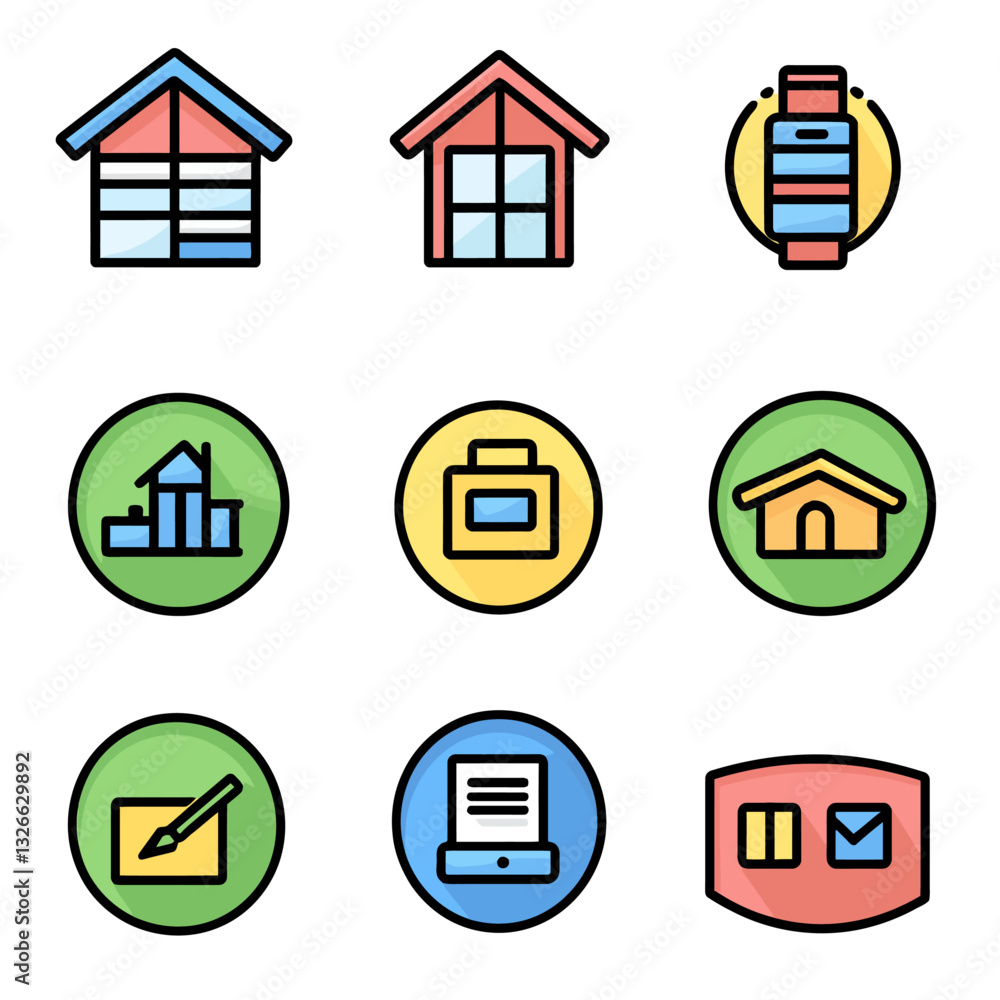 Poster colorful vector icons set for ui/ux design, website, and app concepts.