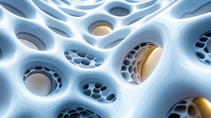 Abstract Blue Cellular Structure with Repeating Hole Pattern