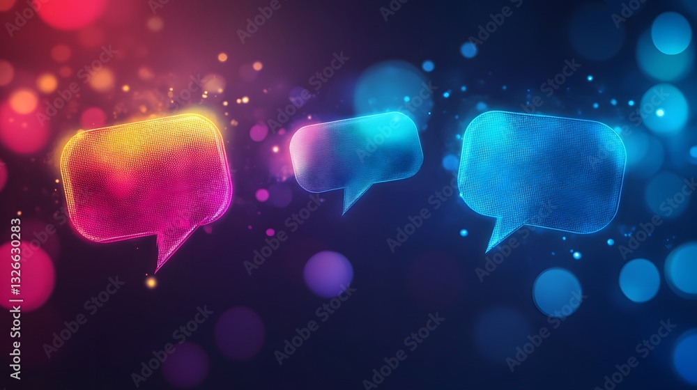 Poster colorful speech bubbles floating representing online communication and social media