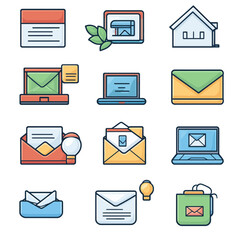Email Communication and Digital Icons for Office and Home Concepts