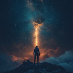 Guiding Star in the Night Sky Over Snowy Mountains Celebrating the Birth of Jesus