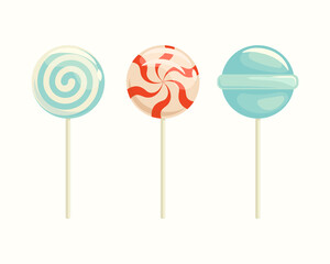 Set of Colorful Lollipops on Sticks &ndash; Spiral, Swirl, and Classic Glossy Candy Illustration