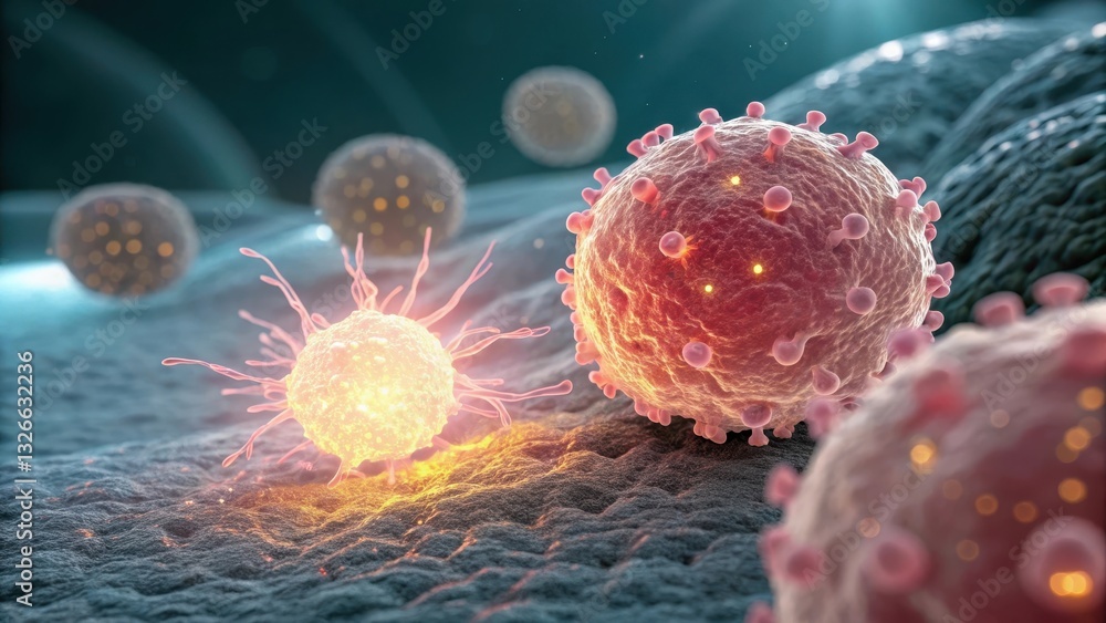 Aufkleber microscopic view of colorful viruses interacting in a cellular environment.
