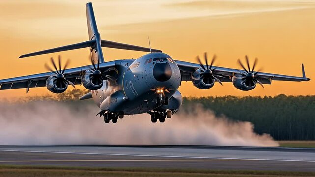 Airplane Taking Off at Sunset