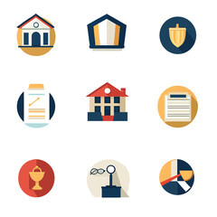 Vector Icons set representing business, legal, and financial concepts.
