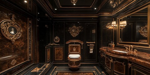Fototapeta premium Luxury Bathroom Interior with Dark Wood and Gold Accents