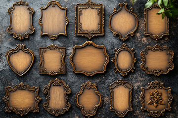 Old fashioned die-cut frame contour collection. Vintage vector shapes for retro style ticket, Christmas gift tag, greeting card frame, cardboard die cut knife pattern. Victorian style tag templates.