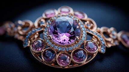 Elegant intricate jewellery featuring vintage gemstones and ornate design on a dark background