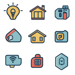 Smart Home Icons: Internet of Things, Connected Devices, Security, and Technology