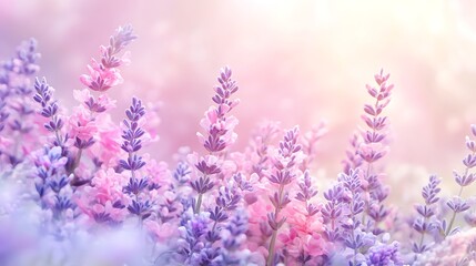 Lavender Flowers in Soft Pink and Purple Hues, Close-up of lavender flowers in soft pink and purple hues with a blurred background