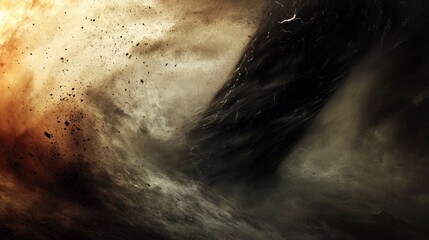 Fototapeta premium A close-up view of a massive tornado, its dark, spiraling funnel cloud tearing through an open landscape