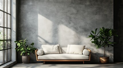 An empty room with a bare concrete wall forms a simple yet effective backdrop for a stock photo.