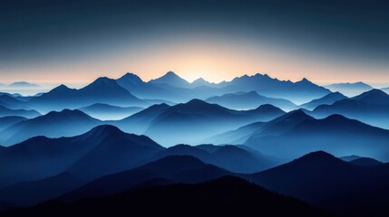Fototapeta premium Breathtaking Mountain Landscape Sunrise Silhouette with Hills Clouds Nature Panoramic View for Hikers Travelers