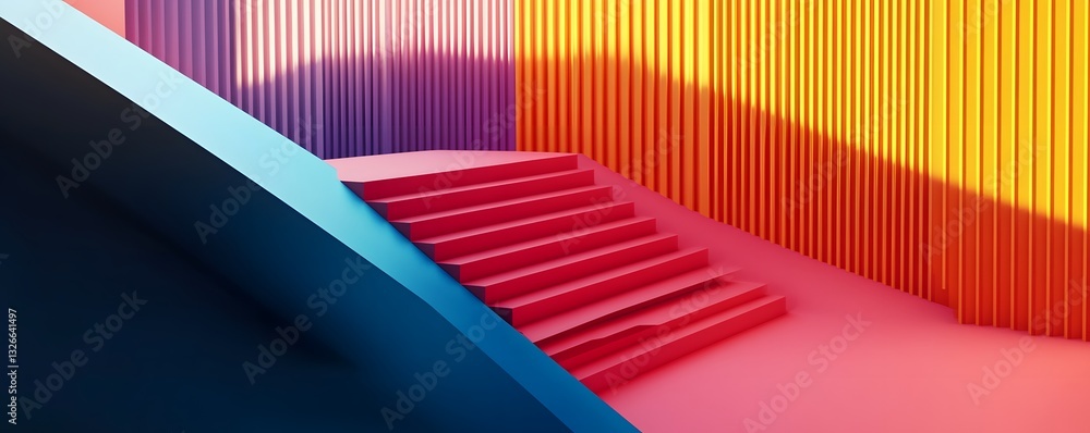 Aufkleber red staircase leading upwards in colorful abstract architectural space