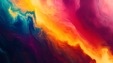 Vibrant Abstract Oil Painting on Canvas with Bright Colors and Dynamic Swirls