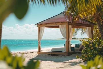 Relaxing beach cabana with magnificent ocean view at midday