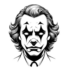 A Black and White Expression
An Exaggerated Reaction
A Clown's Shocking Moment
The Clown's Intense Expression
A Bold Graphic Design
The Clown's Dramatic Surprise
A Clown's Startled Face
A Clown's Surp