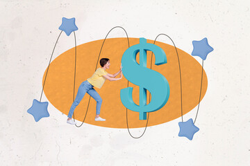 Trend artwork creative sketch 3D photo collage of savings investment economy income market young...