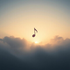 Ethereal Floating Music Note: A Serene Symbol in a Soft Glow Sky