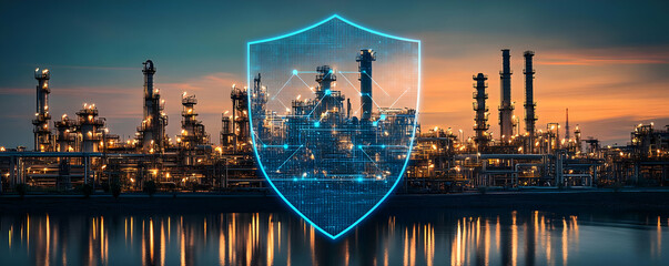 Industrial plant security, sunset