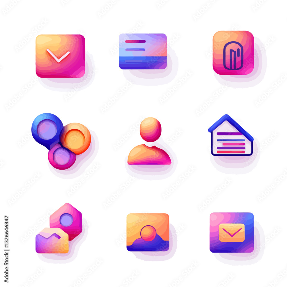 Poster colorful 3d app icons set for ui, ux, and app design elements.