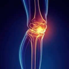 Exploration of a glowing knee joint cross-section highlighting intricate anatomical details in medical illustration