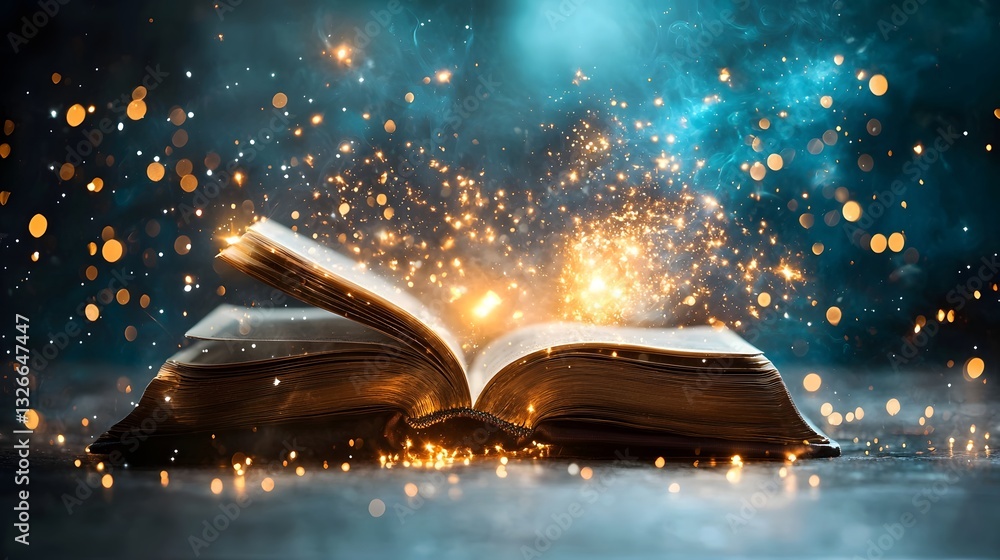 Poster spectrum of knowledge an open book refracting light through a prism symbolizing the study of optics 