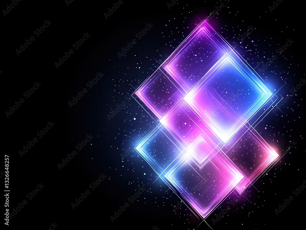 Poster vibrant abstract light patterns in a dark background showcasing glowing squares